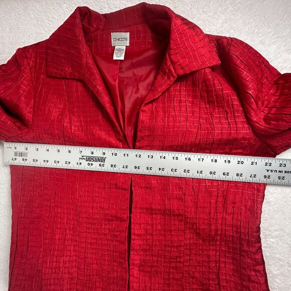 Chico's Womens Red Textured Pattern Blazer Jacket Size 2 Lined Lightweight - Picture 8 of 9